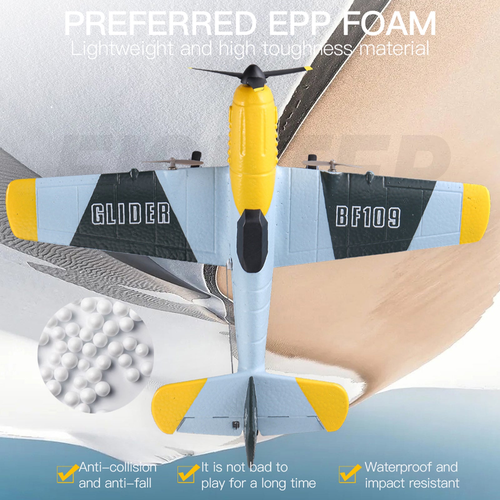 RC Airplane BF-109 Warbird – 3 Channel Remote Control Plane with 2.4GHz, 6-Axis Gyro & 2 Batteries