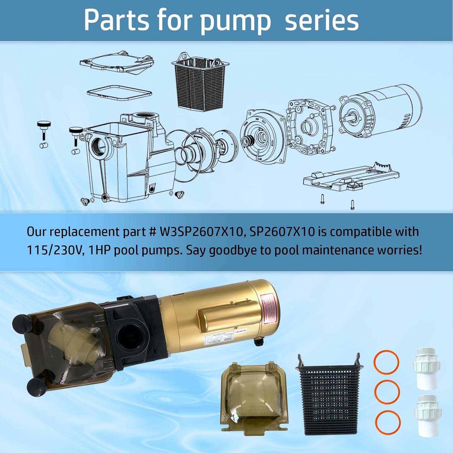 W3SP2607X10 230V For Hayward Pool Pump Energy Efficient Pool Pump 1 HP