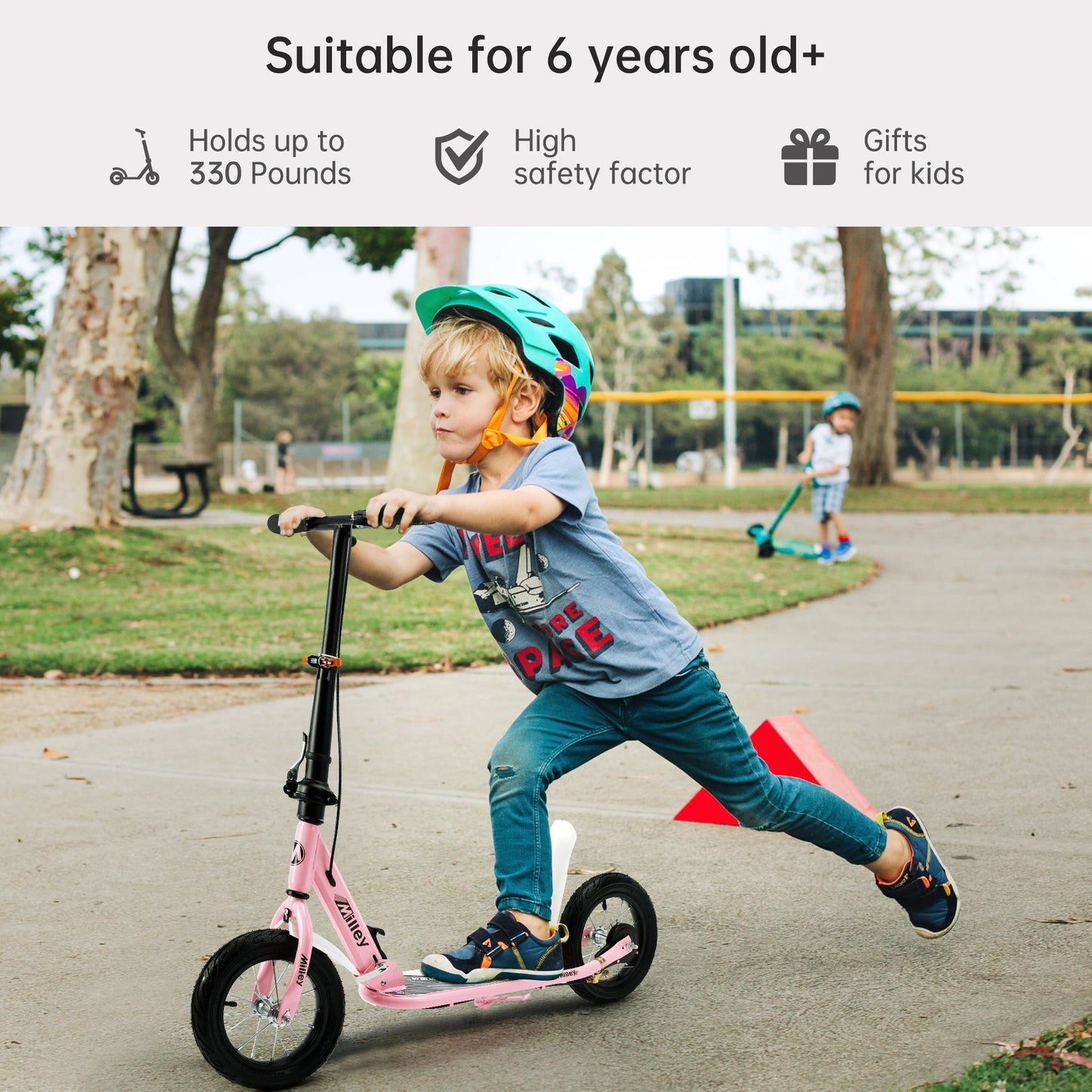 12 inch Big Wheel Kids Scooter Low Deck Dual Brake Steel Frame