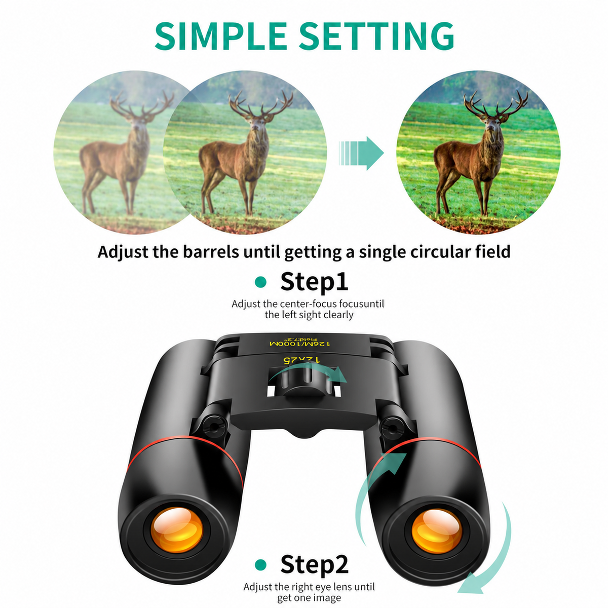 12×25 Compact Binoculars – Folding Travel Binoculars with BAK4 Prisms