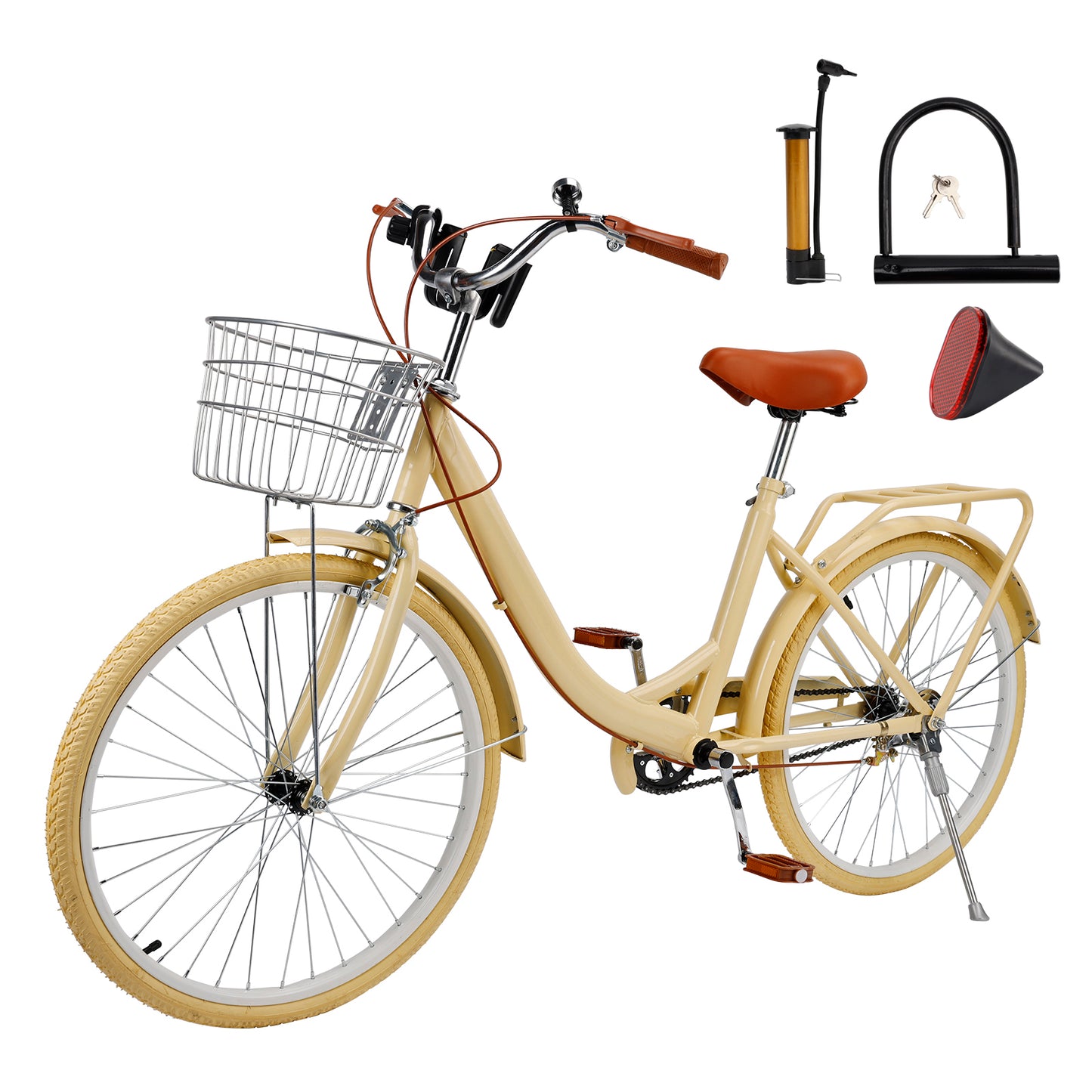 24/26 inch Women City Bicycle Beach Cruiser Bike with Basket & Rack