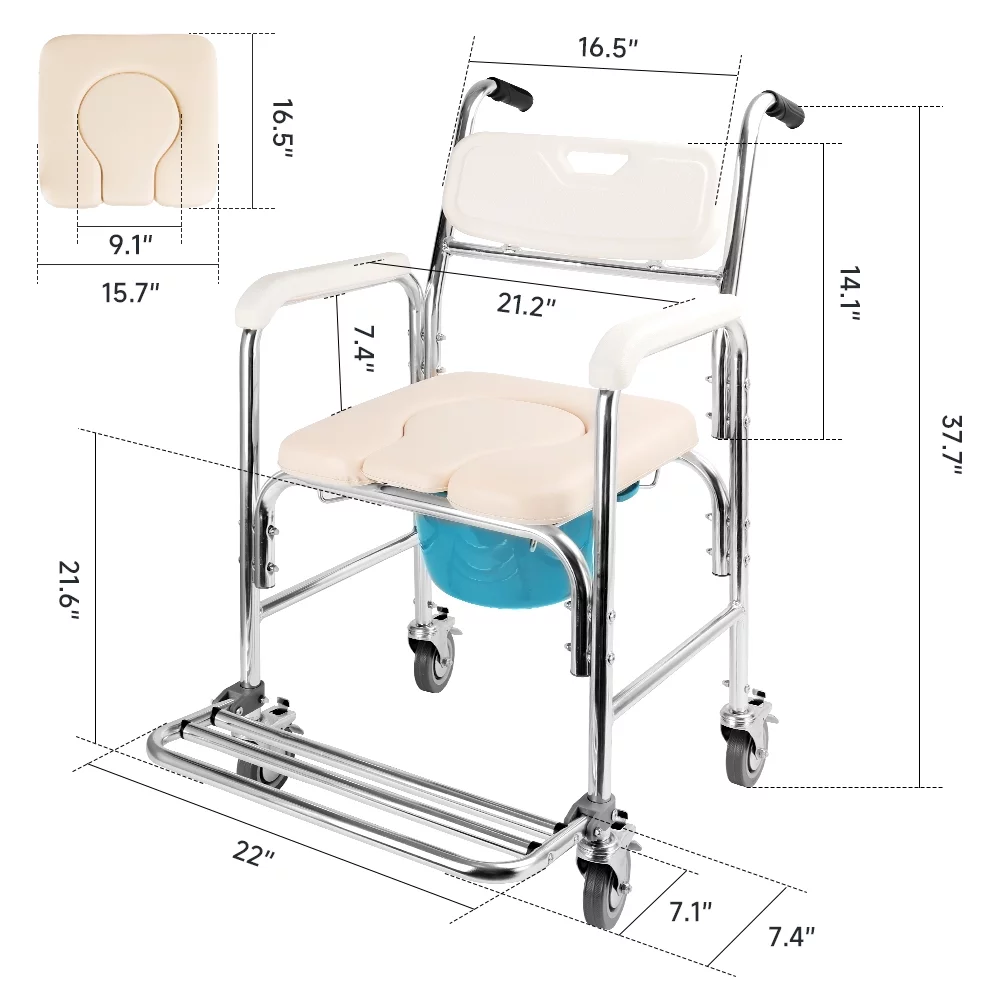 3-in-1 Shower Toilet Wheelchair ¨C Adjustable Commode Chair for Elderly or Patients
