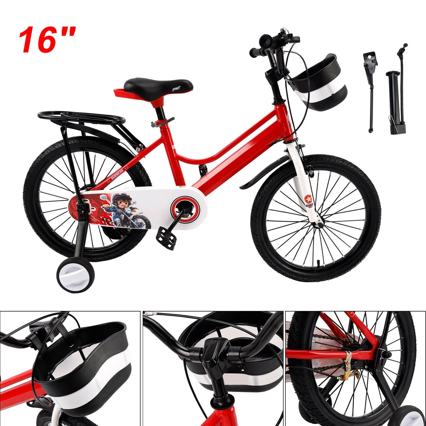 16" Kids Bike for Boys and Girls with auxiliary wheels & Rack Dark Blue