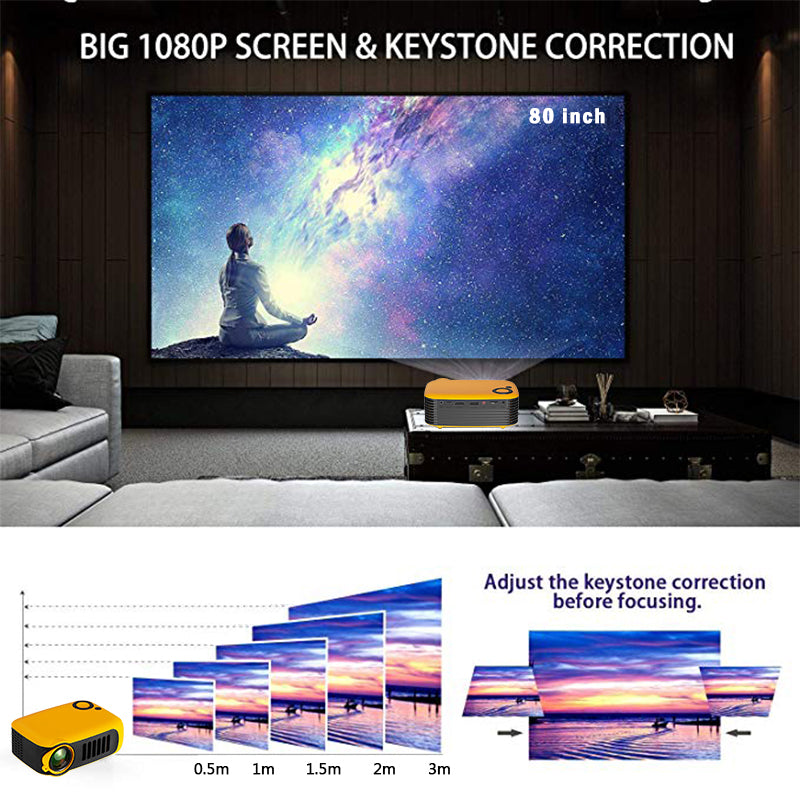 A2000 Mini Portable Projector – 800 Lumen LCD Home Theater Projector with US Plug
