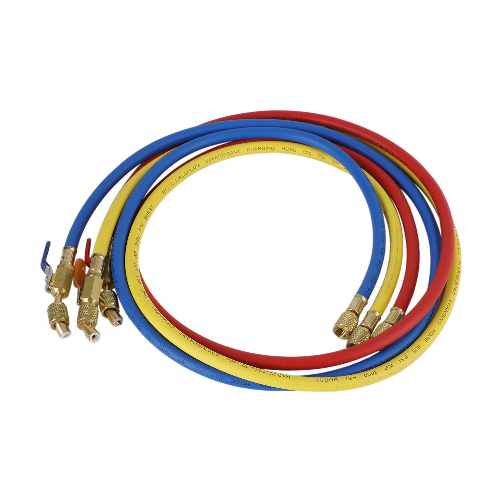 3x HVAC 1/4" SAE 600 PSI Charging Hoses W/ Shut Valve AC Refrigerant