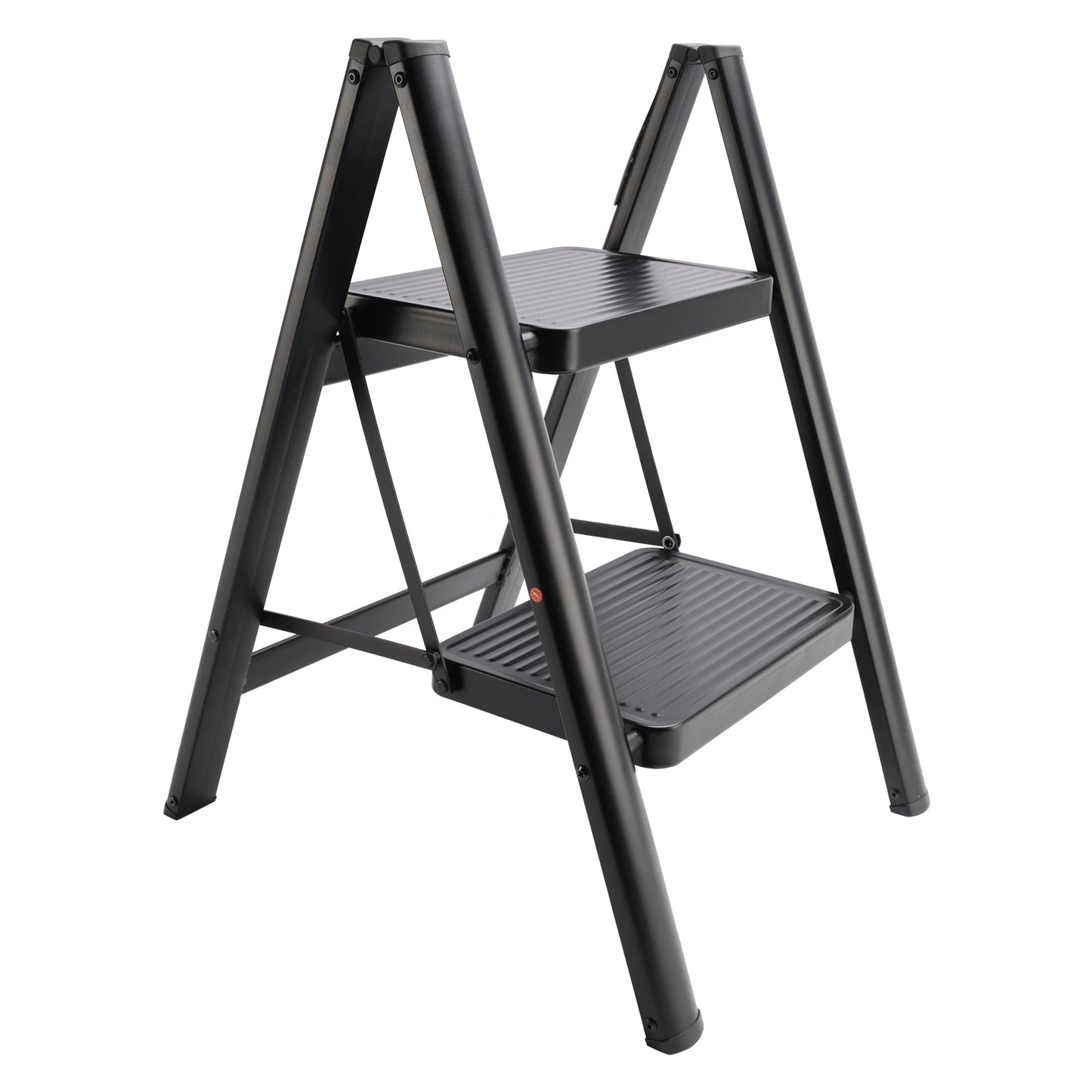 2-Step Ultra-Slim Folding Step Stool, 2" Thick Carbon Steel with Wide Anti-Slip Pedals, 330 lbs Capacity (Black)