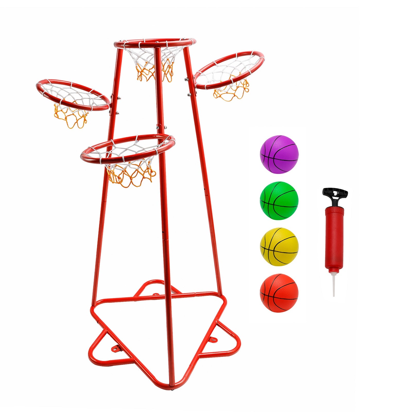 Early Learning 4 Hoop Kid Basketball Hoop Indoor/Outdoor Preschool Hoop Set Red