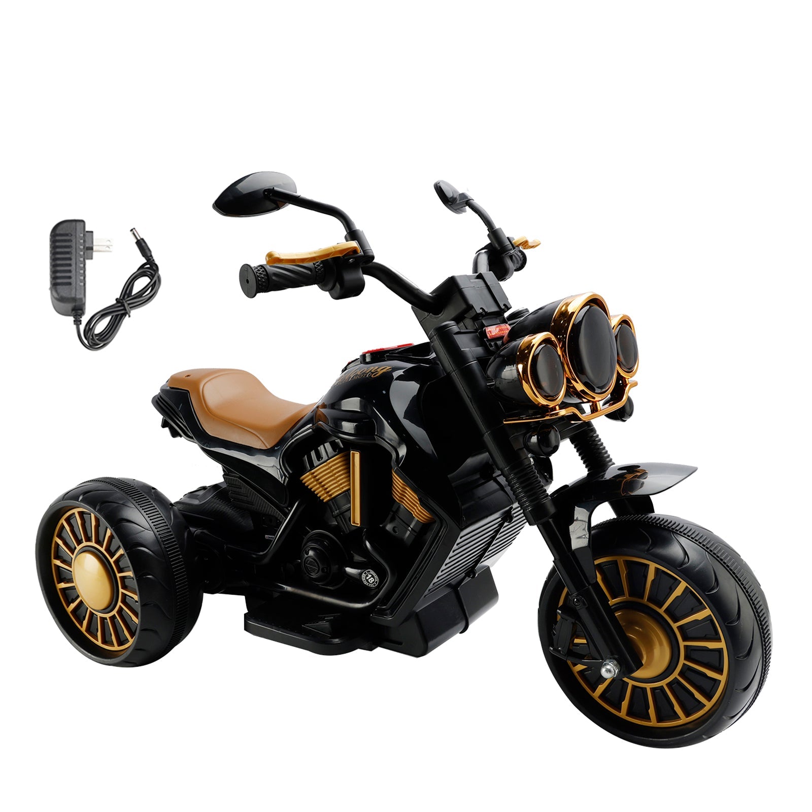 3 Wheel Kids Ride On Motorcycle Electric Dual Drive Toy Car With LED Light Black