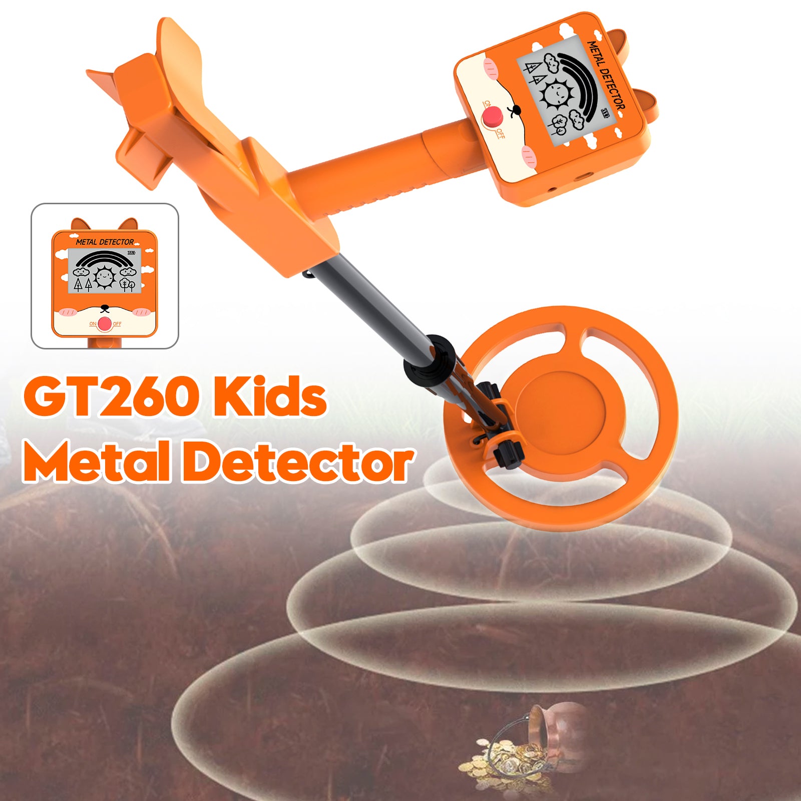 GT260 Kids Child Treasure Seeker Beginners Metal Detector Waterproof 6.3" Coil