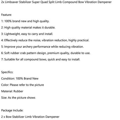 Stabilizer Dampener Split Quad 2X Vibration Limbsaver Bow