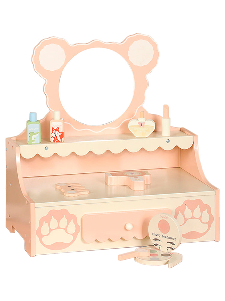 Kids Vanity Set with Storage Drawer Little Girls' Makeup Table with Mirror Toddler Pretend Play Vanity Desk with 8 Makeup Accessories Princess Vanity for 3+ Years Old Kids