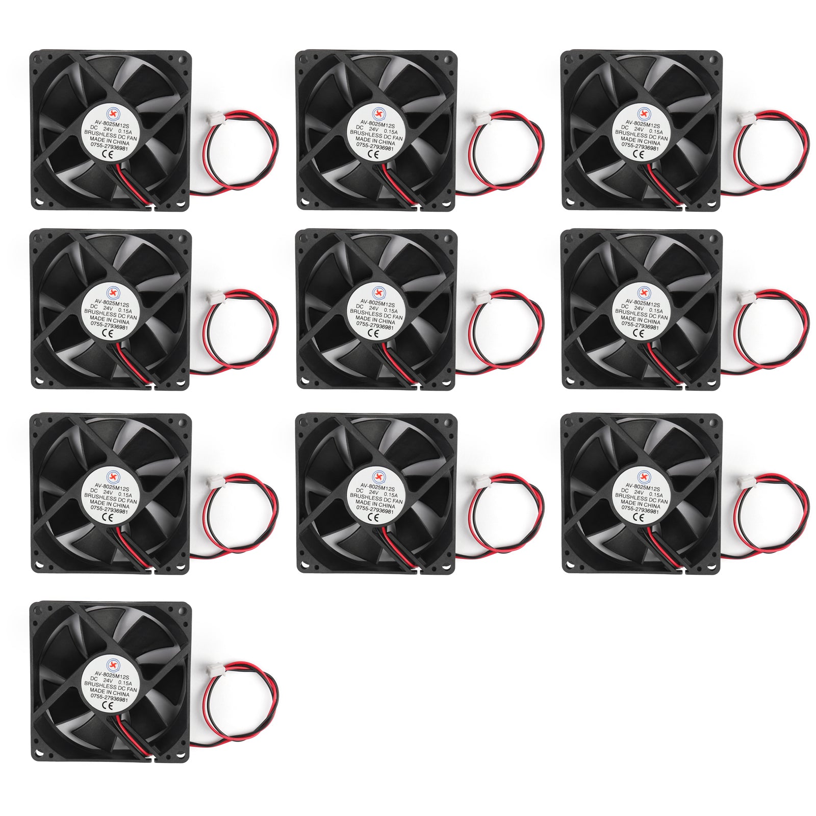 10PCS DC Brushless Cooling PC Computer Fan 24V 8025s 80x80x25mm 0.15A 2 Pin Wire