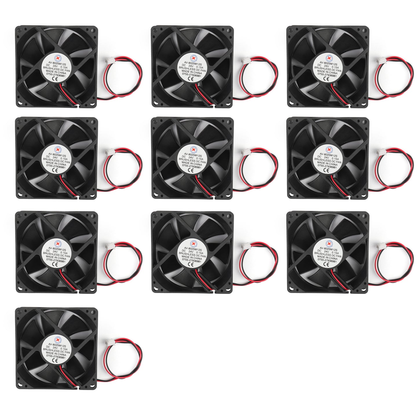 10PCS DC Brushless Cooling PC Computer Fan 24V 8025s 80x80x25mm 0.15A 2 Pin Wire