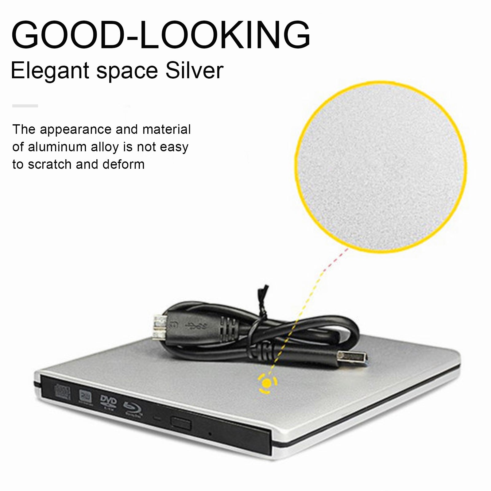 USB 3.0 4K Blu-Ray Drive, External BD/DVD Burner & 3D Player for Mac & PC, Super Slim Aluminum Body (Silver)