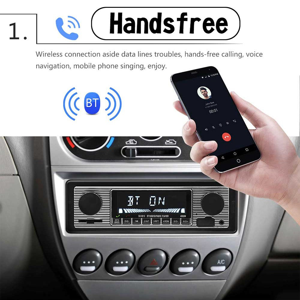 Vintage Classic Bluetooth Car Stereo FM Radio MP3 Player Receiver USB/SD/AUX
