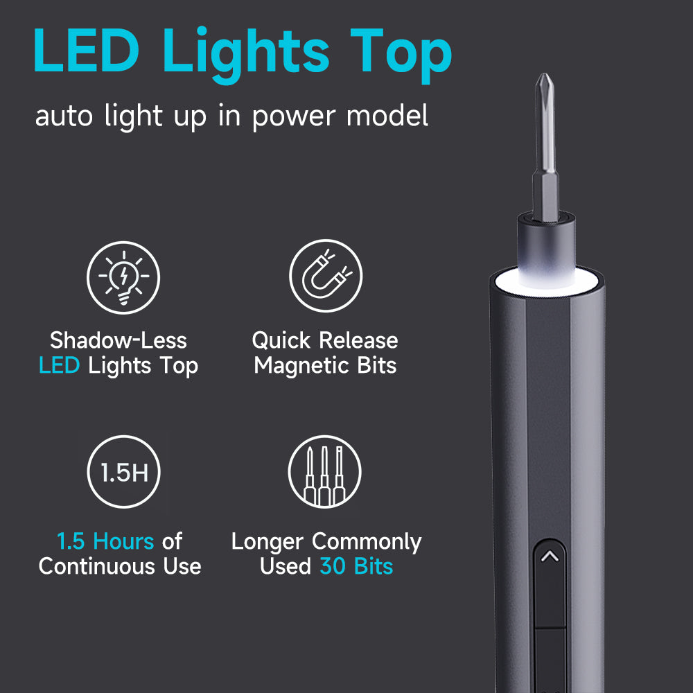 topteng Mini Electric Screwdriver 360?? Shadowless Built-in LED Lights 30 Magnetic Drill Bits