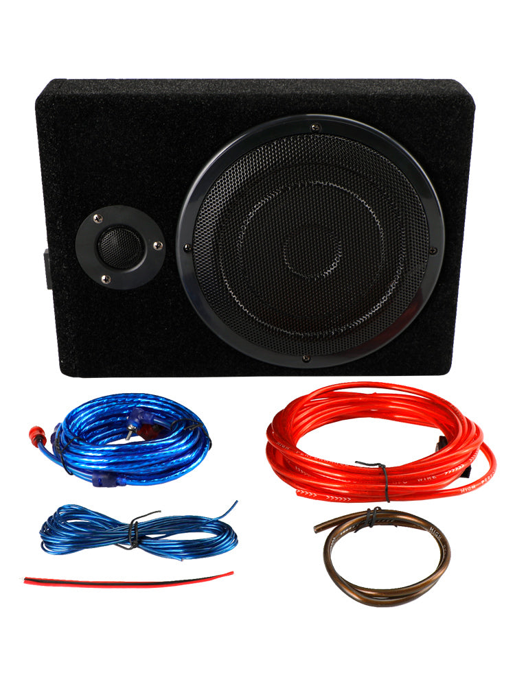 8 Inch 600W Slim Under-Seat Car Subwoofer with Built-in Amplifier & Tweeter, Full Range Powered Speaker Box