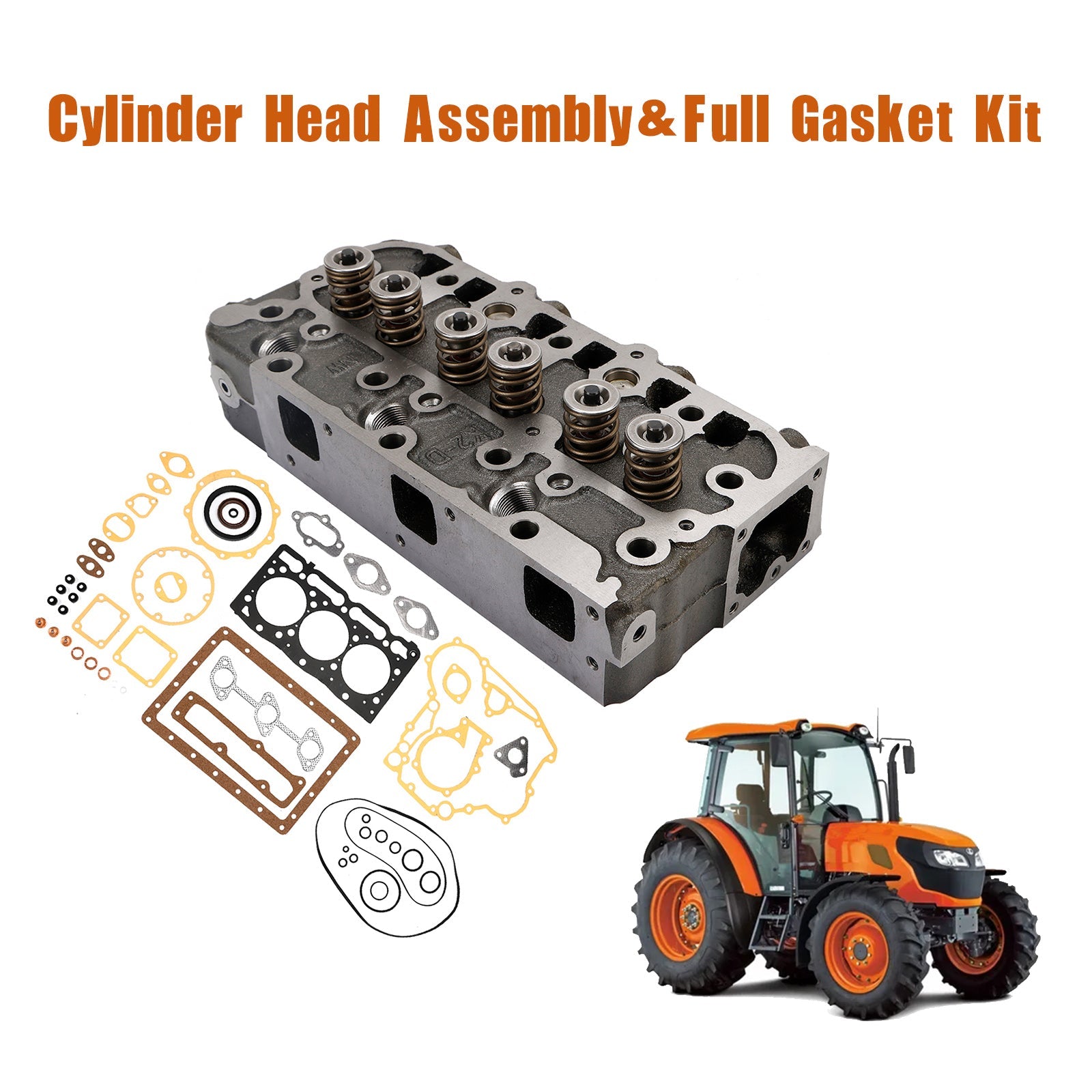 Complete Engine Cylinder Head Assembly with Valve Spring & Gasket Kit for Kubota D1305 RTV1100
