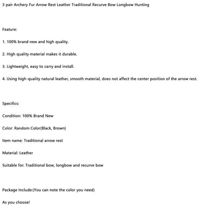 3 Pair Archery Fur Arrow Rest Leather Recurve Longbow Hunting