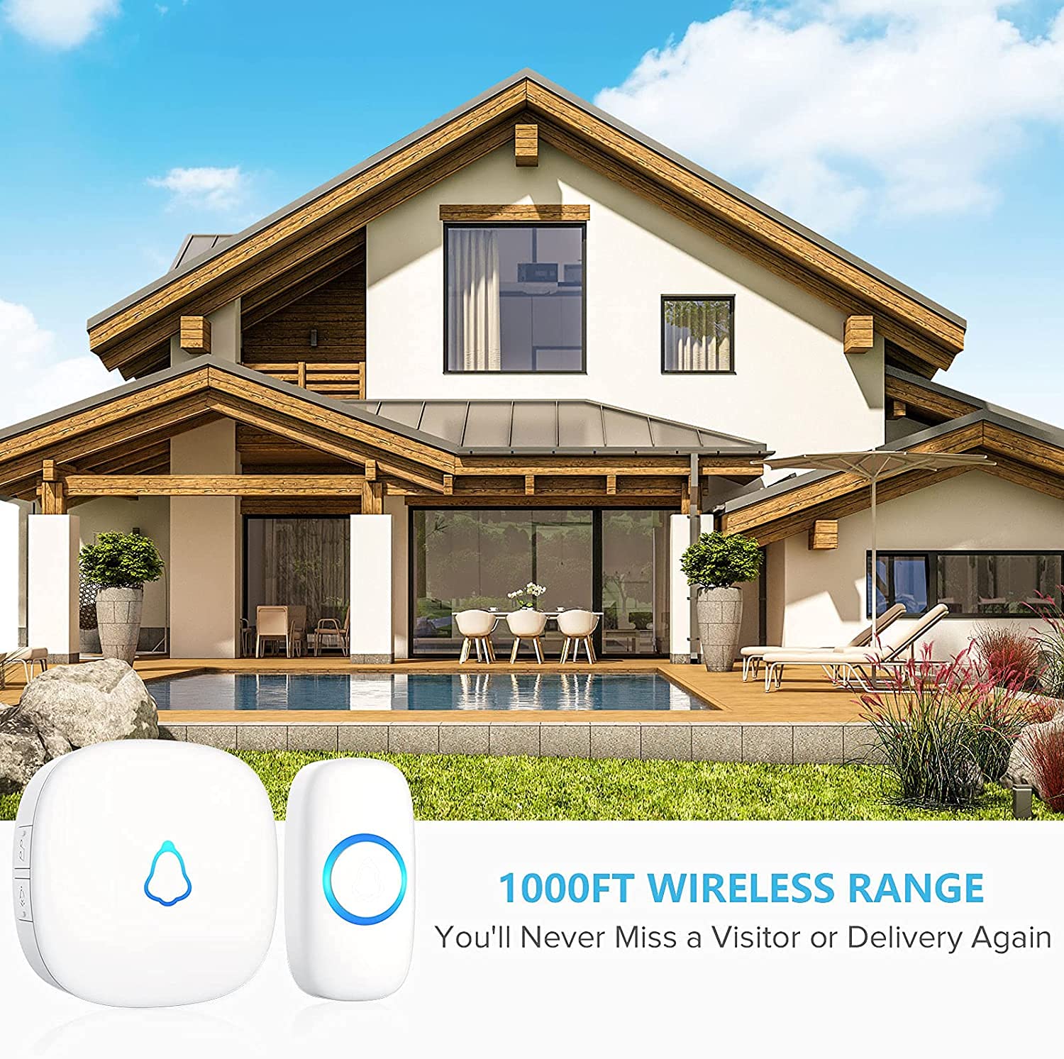 Wireless Doorbell — Pre-Paired, No Wi-Fi, 1,300 ft Range