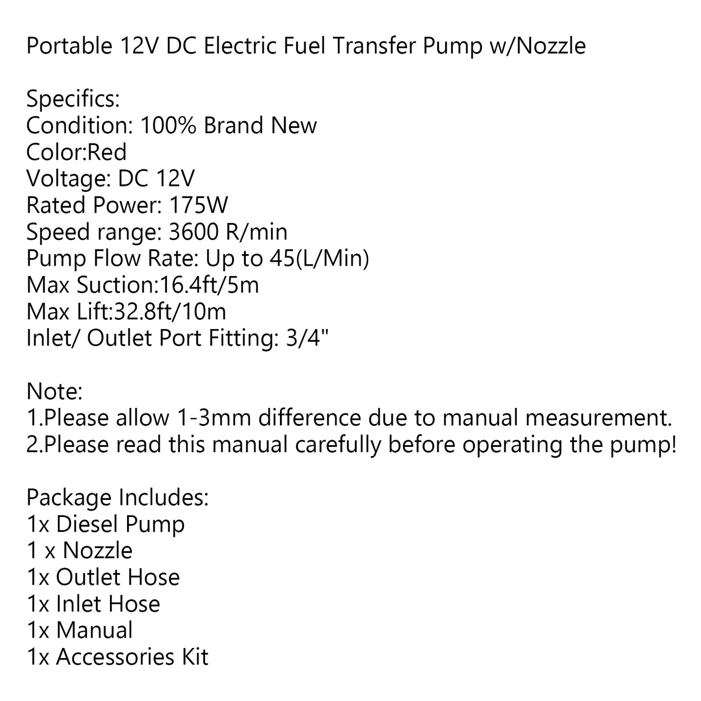 Electric Fuel Transfer Pump Diesel Kerosene Oil Commercial Auto 12V DC w/Nozzle