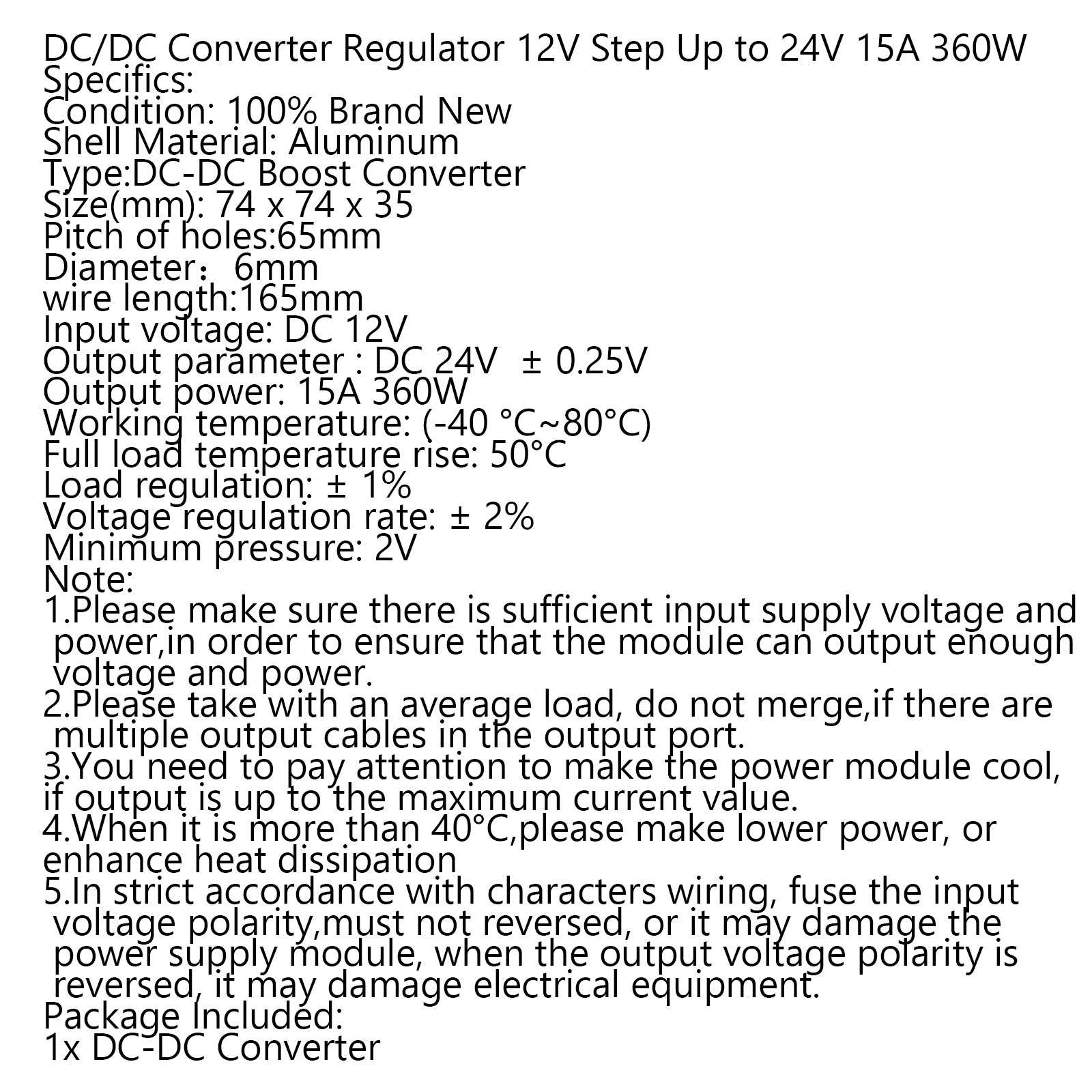 Waterproof DC/DC Converter Regulator 12V Step Up to 24V 15A 360W