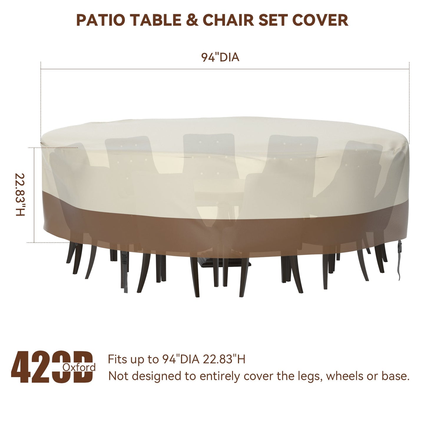 420D Heavy Duty Circular Waterproof Patio Furniture Cover – Outdoor Table & Chair Protection, 239x58cm