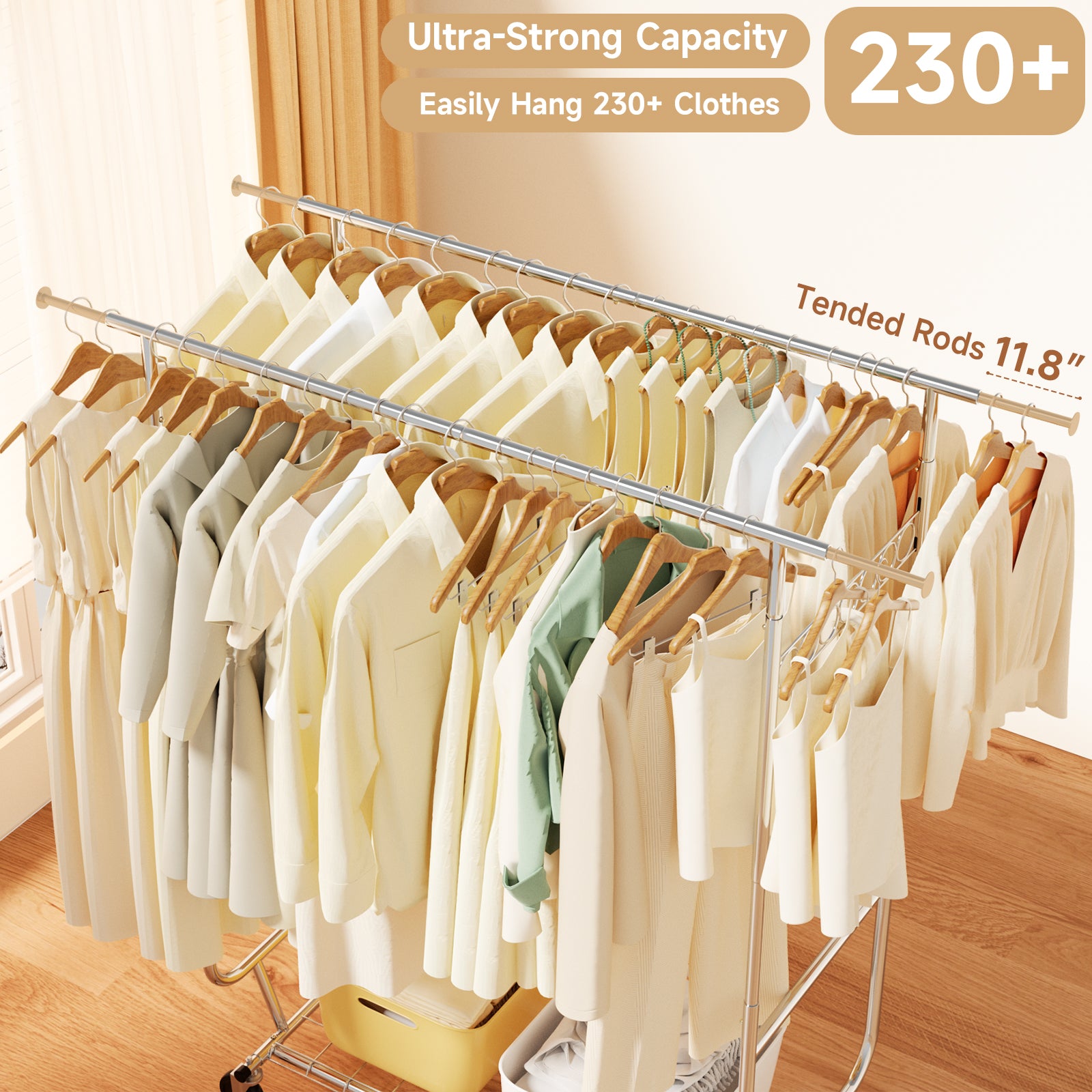 Portable Closet 660lbs Clothing Racks with Wheels Heavy Duty Clothes Rack Metal Clothes Storage