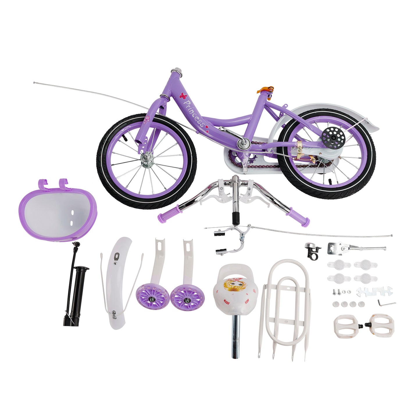 16"/18" Children Princess Bicycle Girls Bike with Removable Training Wheels Pink