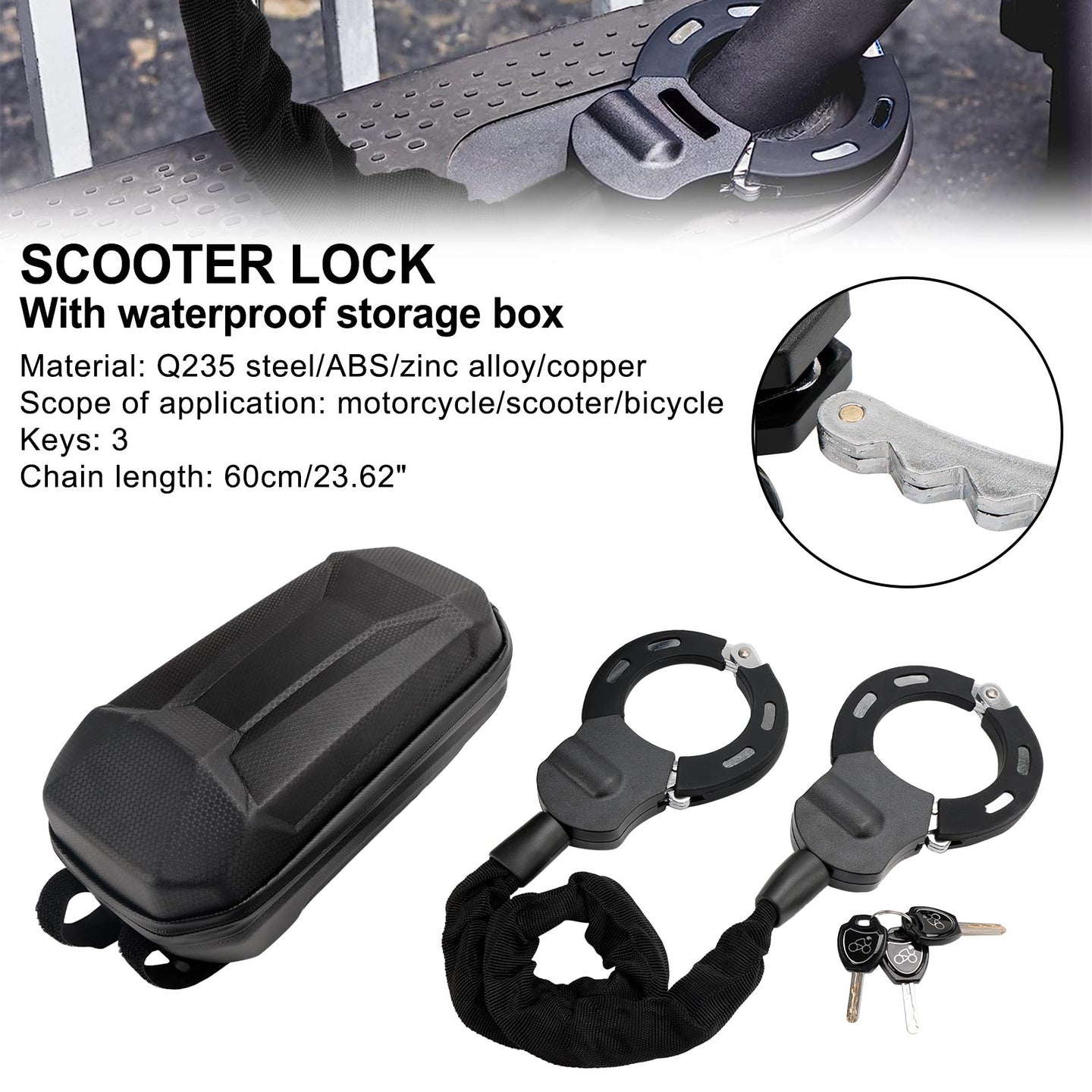 E-Scooter Lock Multi-Section Steel w/ Waterproof Storage Box