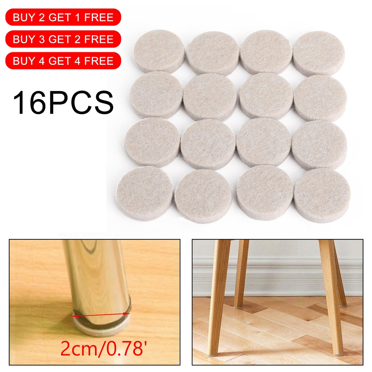 20mm STICK ON FURNITURE FELT PADS Anti-Skid Round Solid Oak Wood Floor Protector