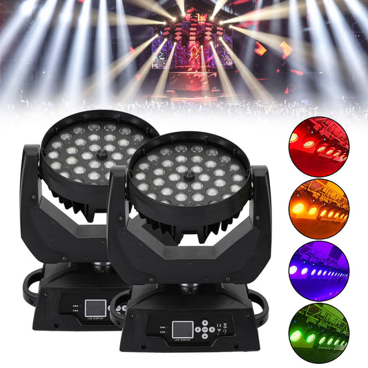 2Pcs 36 x 10W RGBW 4in1 LED Zoom Moving Head 360W Wash Stage Light DMX 15CH (Copy)
