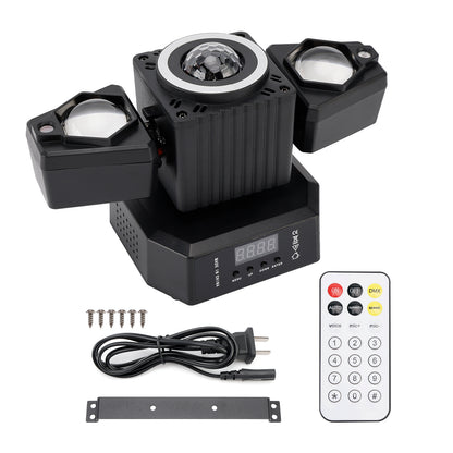 4-in-1 LED Moving Head DJ Light with Laser, Strobe, RGBW Beam & Magic Ball Effects, DMX Stage Lighting for Parties