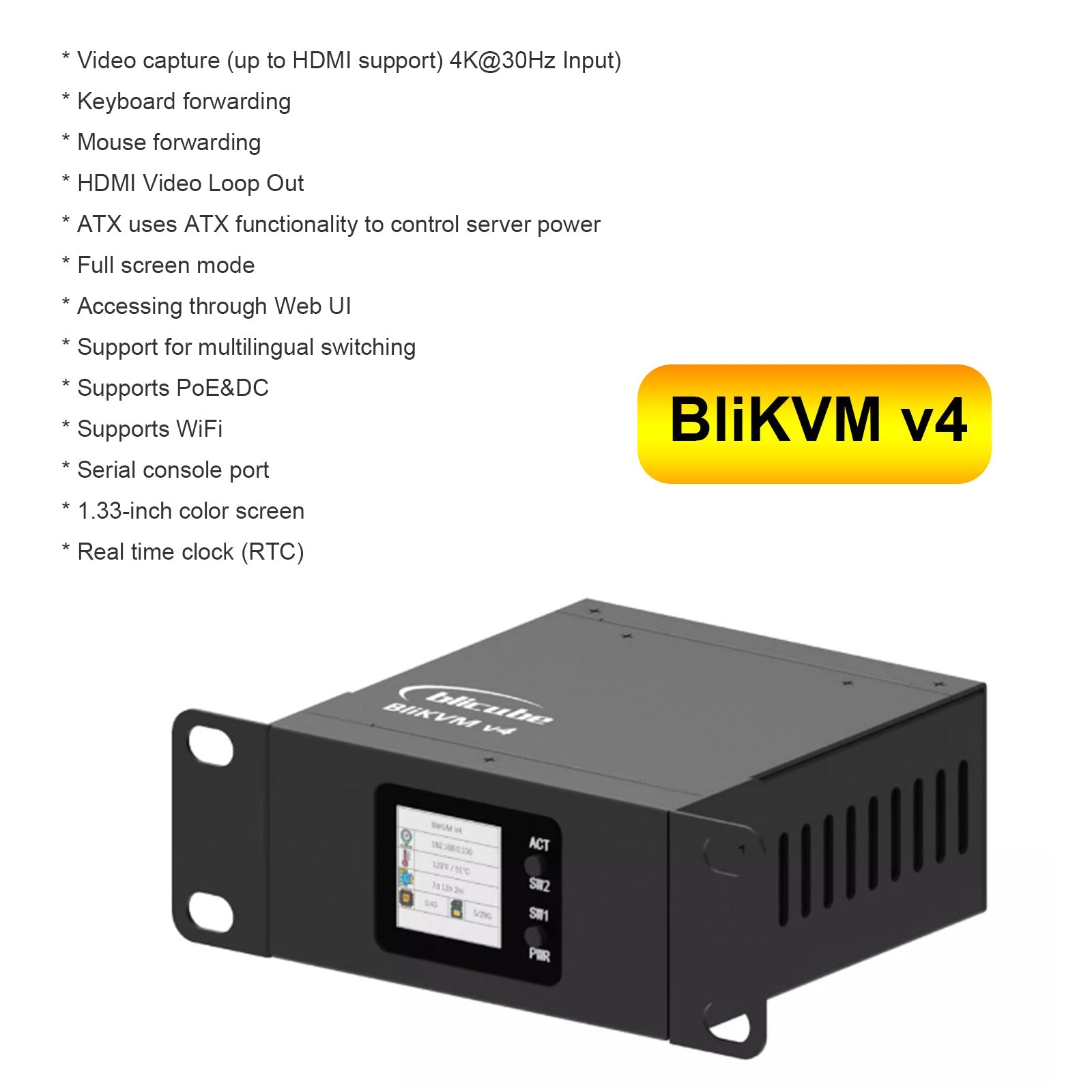 BliKVMv4 KVM over IP – PoE HDMI Loop Out for Process Control & Remote Operation