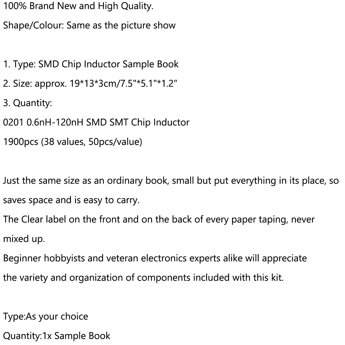 0201/1206/0402/0805 SMD Chip Inductance Assorted Kit 1Sample Book 1300pcs