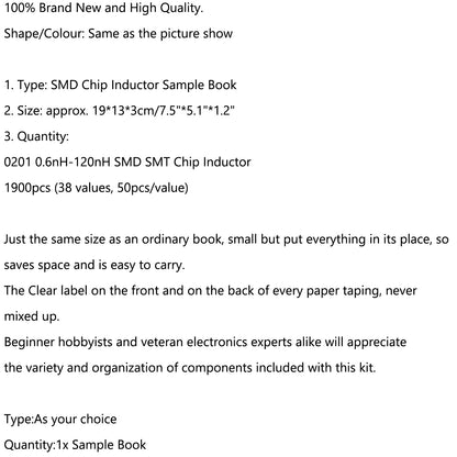 0201/1206/0402/0805 SMD Chip Inductance Assorted Kit 1Sample Book 1300pcs