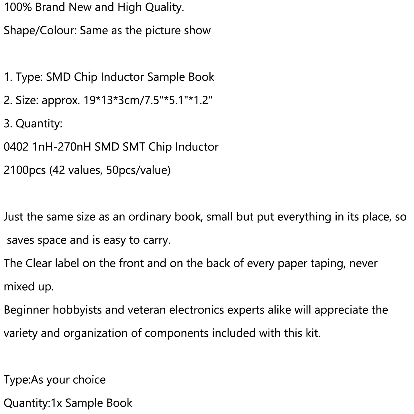 0201/1206/0402/0805 SMD Chip Inductance Assorted Kit 1Sample Book 1300pcs