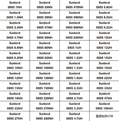 0805 SMD Chip Inductor Assorted Kit 1nH-100uH 47 Valuesx25 Sample Book 1175pcs