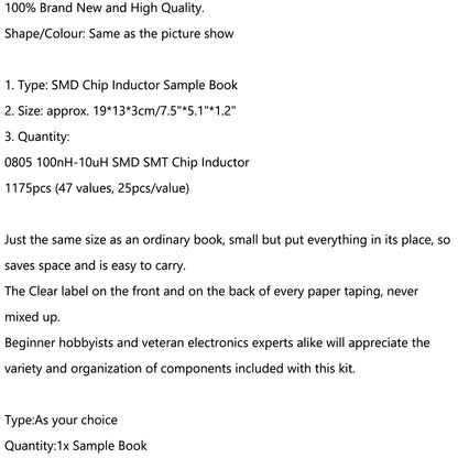 0805 SMD Chip Inductor Assorted Kit 1nH-100uH 47 Valuesx25 Sample Book 1175pcs