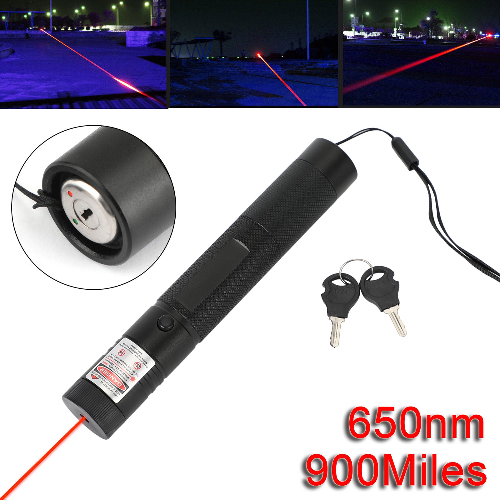 Rechargeable 900Miles Red/Green Laser Pointer Lazer Pen 650nm/532nm Visible Beam, Red