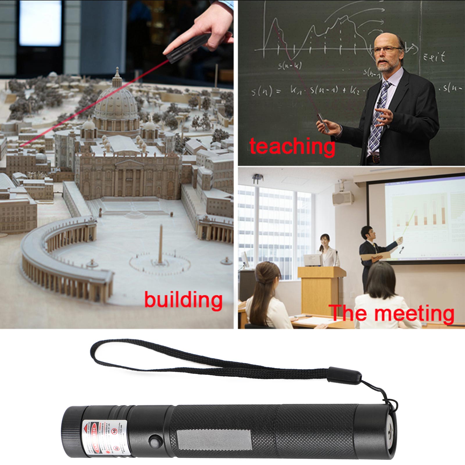 Rechargeable 900Miles Red/Green Laser Pointer Lazer Pen 650nm/532nm Visible Beam, Red