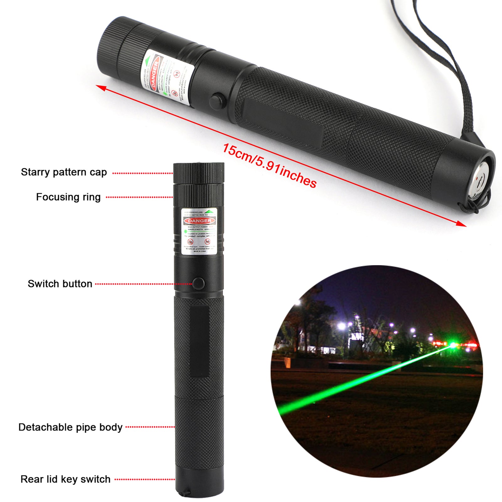 Aviation Aluminum Green Laser Pointer 532nm Rechargeable Child Safety Lock 1000m Range for Presentations Teaching