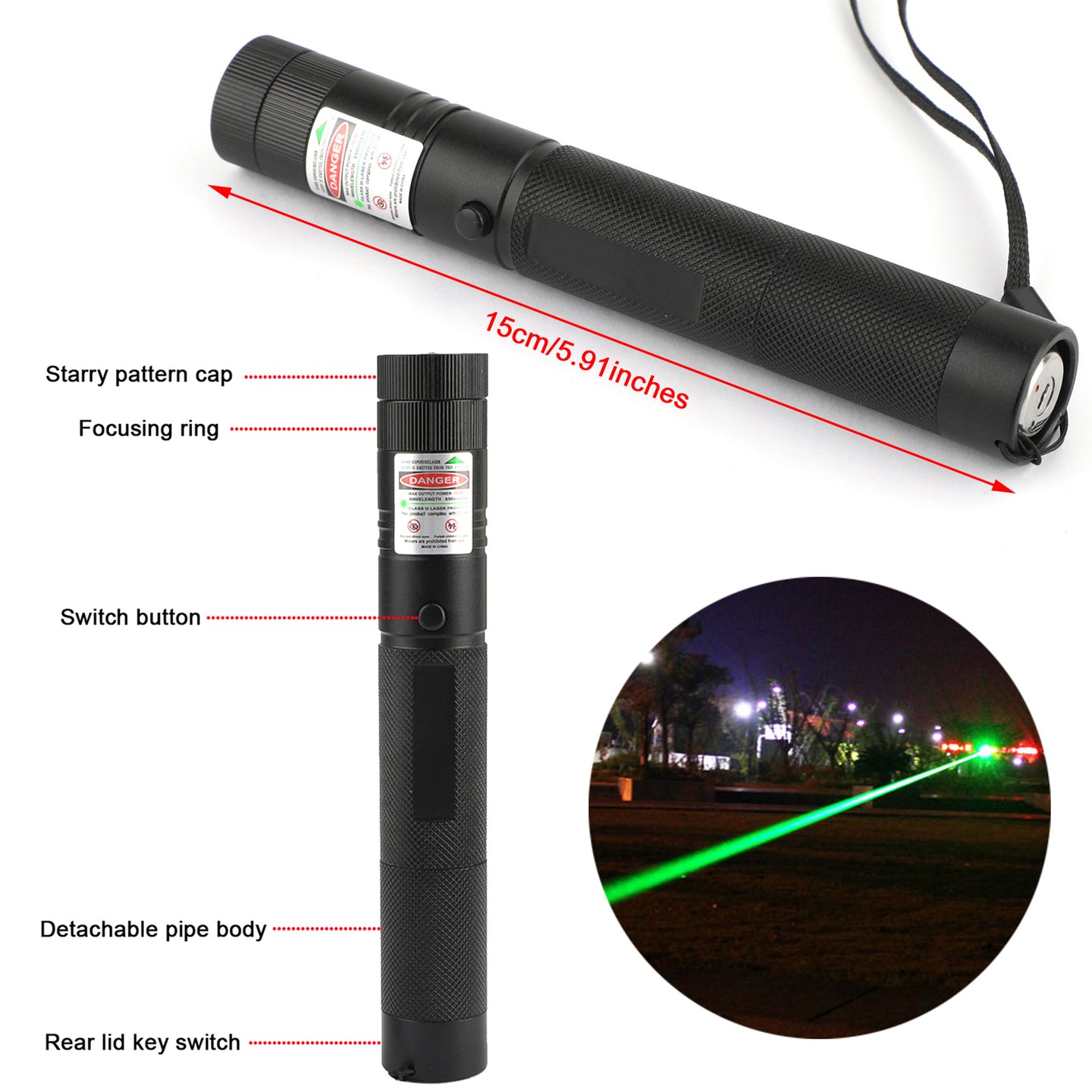 Aviation Aluminum Green Laser Pointer 532nm Rechargeable Child Safety Lock 1000m Range for Presentations Teaching