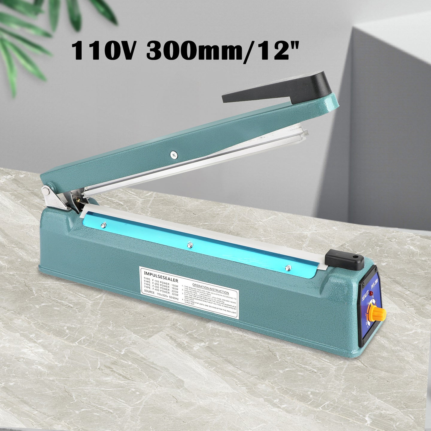 12 inch Hand Impulse Heat Sealer Plastic Bag Film Sealing Machine Metal ABS UE