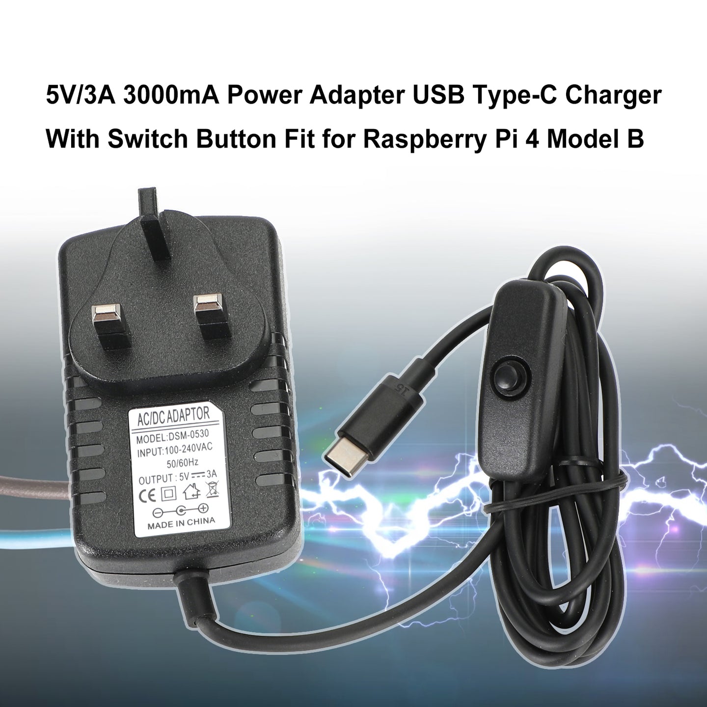 5V/3A Power Adapter USB Type-C Charger Switch for Raspberry Pi 4 Model B UK Plug