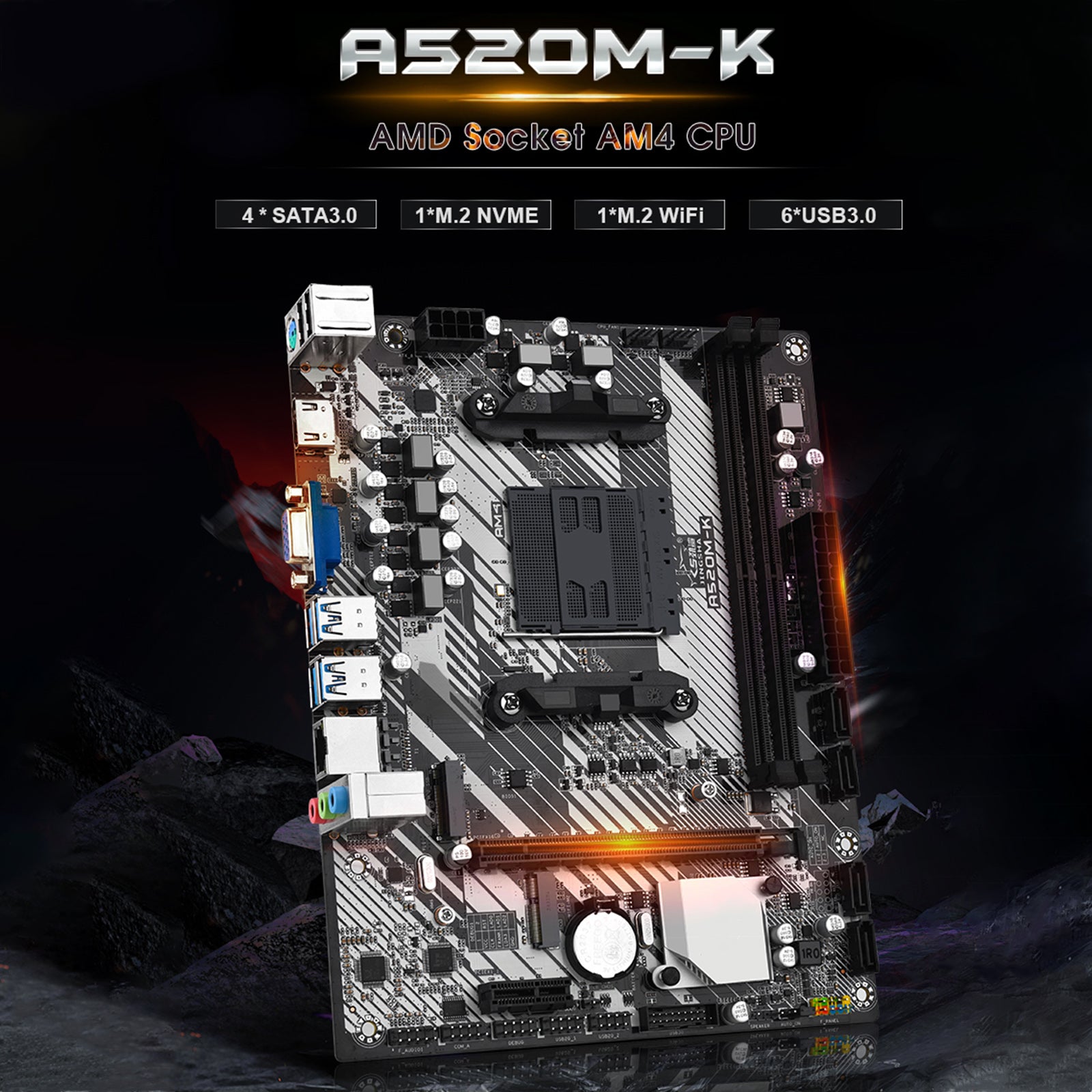 A520M-K Computer Motherboard Dual Protocol M.2 Hard Drive Support WIFI Bluetooth