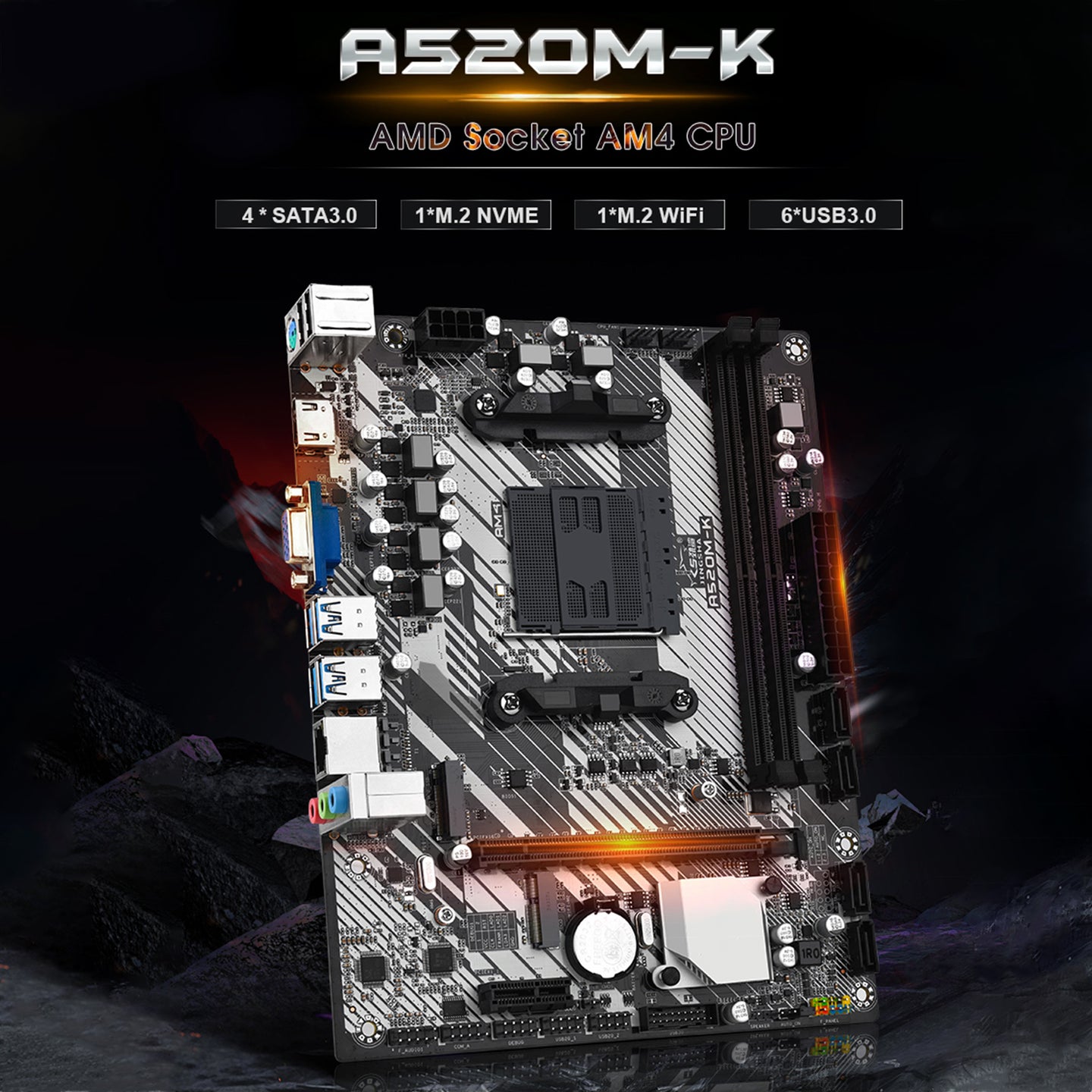 A520M-K Computer Motherboard Dual Protocol M.2 Hard Drive Support WIFI Bluetooth
