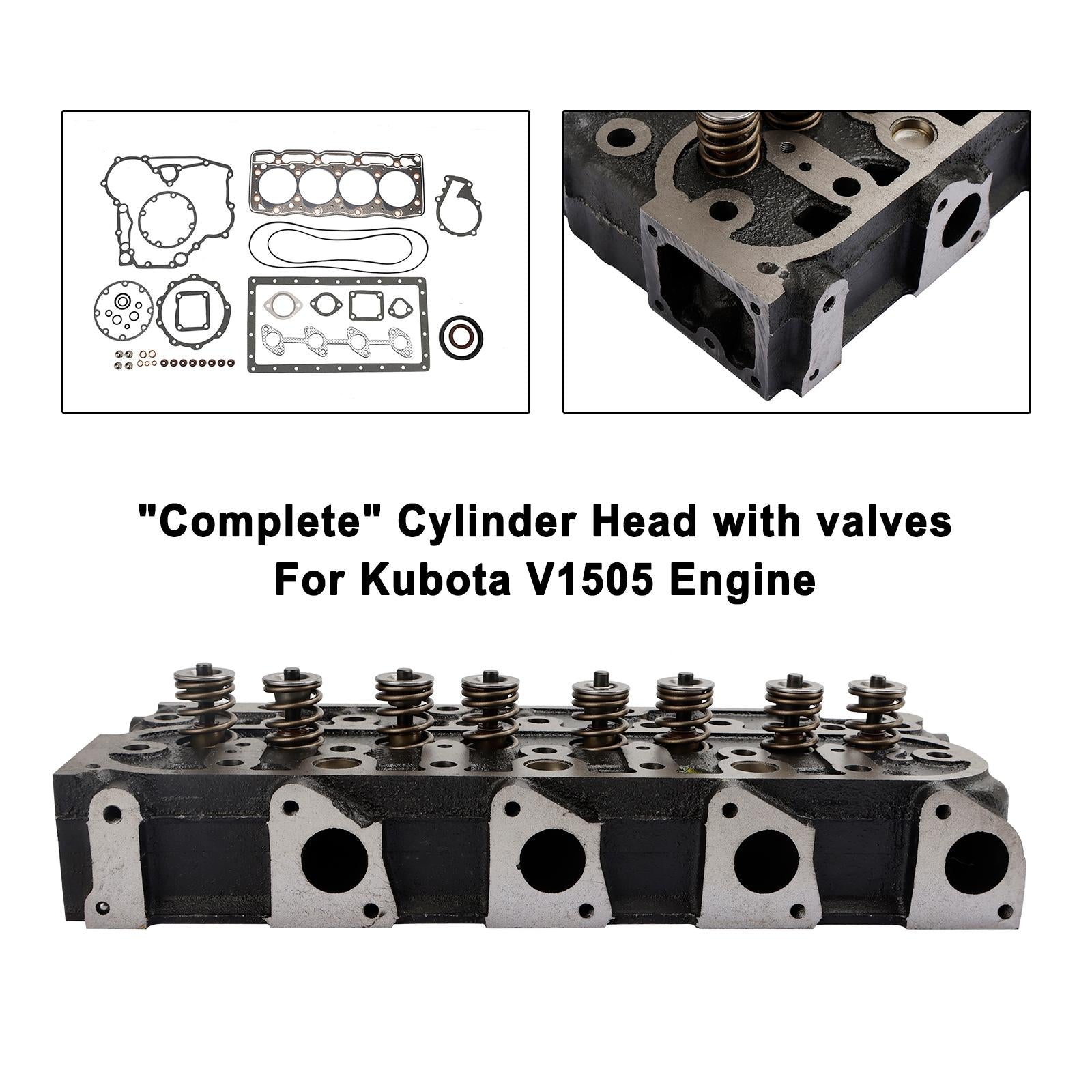 Complete Cylinder Head Assembly with Gasket Kit for Kubota V1505 V1505D 1G091-03044