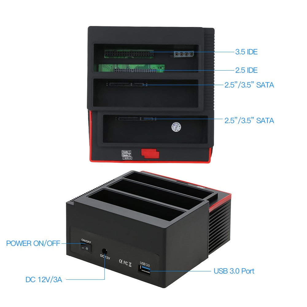 Multifunction 2.5 3.5" HDD Docking Station USB 3.0 Clone Hard Drive Card US