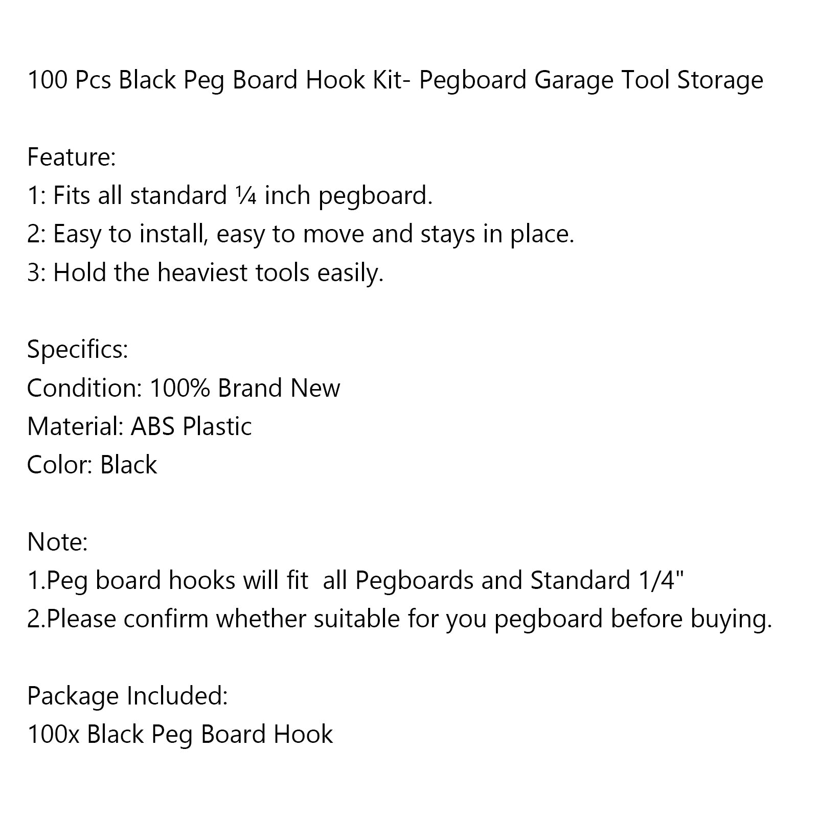 Peg Board Hook Kit Garage Tool Storage Pegboard 100pieces J Hook Locking Plastic